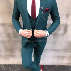 3 Piece Prom Suits for Men Slim Fit Groom Tuxedos Peak Lapel Wedding/Business Formal Party Suits Blazer Vest Pants Costume Homme