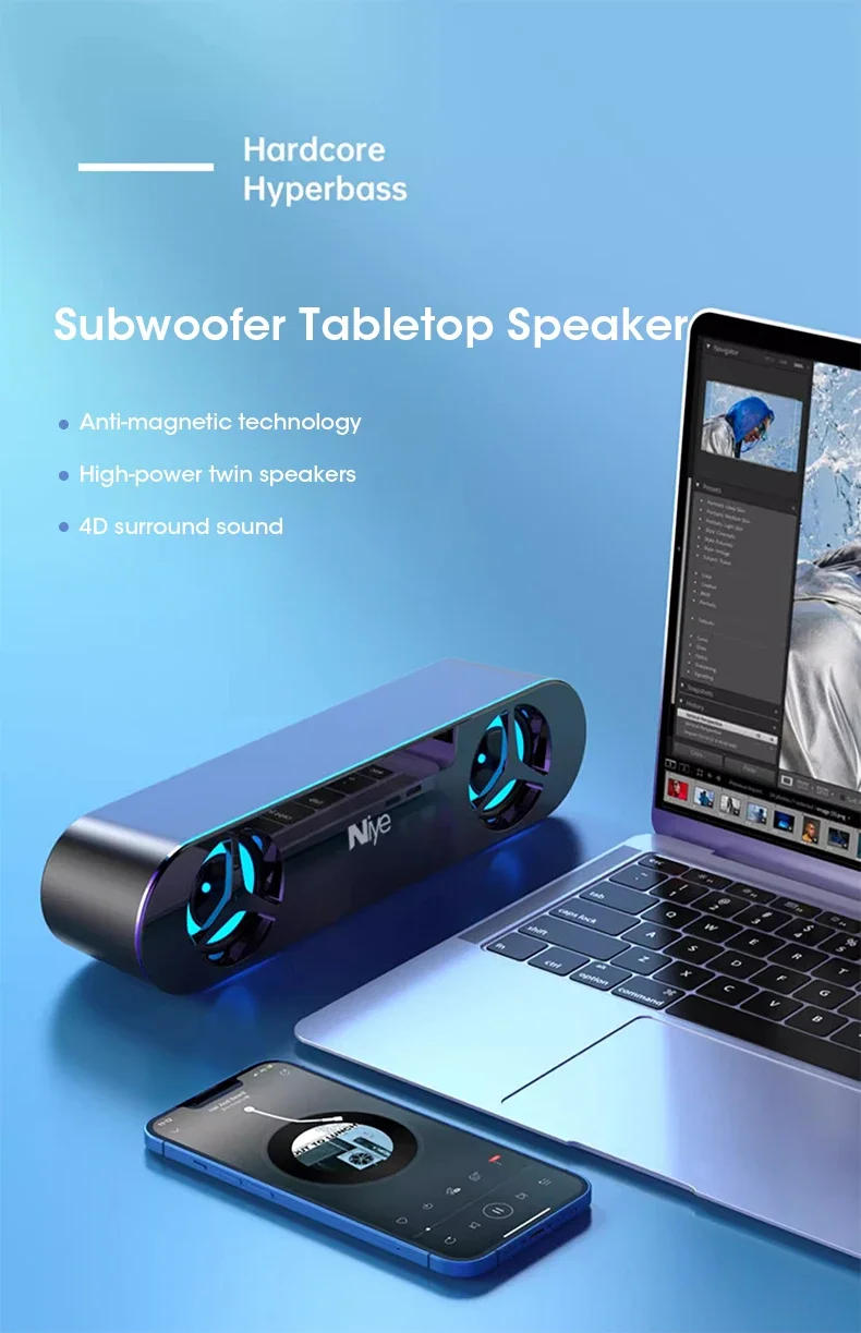 Description Picture 2 of itemNiye Wired 4D Surround Soundbar With RGB Light Speakers Computer Stereo Bass Subwoofer Speaker for Laptop PC Home Theater