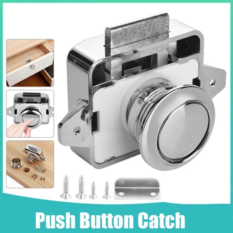 Description Picture 2 of itemKnob Button Catch Lock Motorhome Button Cabinet Caravan Cupboard Door Hardware L-shaped Plate Screws Practical