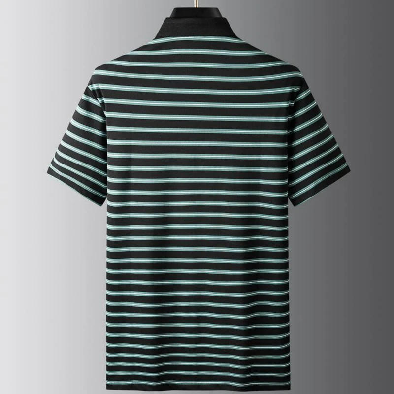 Description Picture 4 of item8XL 7XL 6XL 2024 Summer Top Grade New Designer Striped Polo Shirt Men Short Sleeve Lapel Mens Shirts Casual Loose Polos Homme