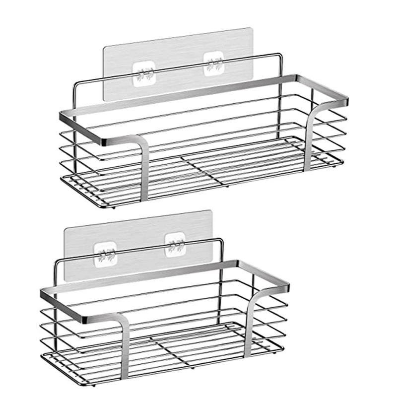 Description Picture 2 of itemABSF 2Pcs Shower Baskets Shelf Organizer For Kitchen Bathroom Organizer No Drilling Wall Mounted Stainless Steel Shelf