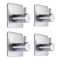 4Pcs Adhesive Heavy Duty Wall Hook Waterproof Stainless Steel, Mounting - Bathroom and Bedroom