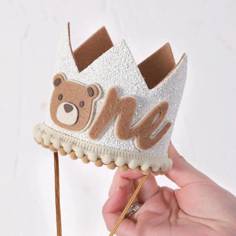 Description Picture 3 of itemBirthday Party Decoration For Kids Bear Crown Birthday Hat Glittering Powder 1st Birthday Decoration Supplies