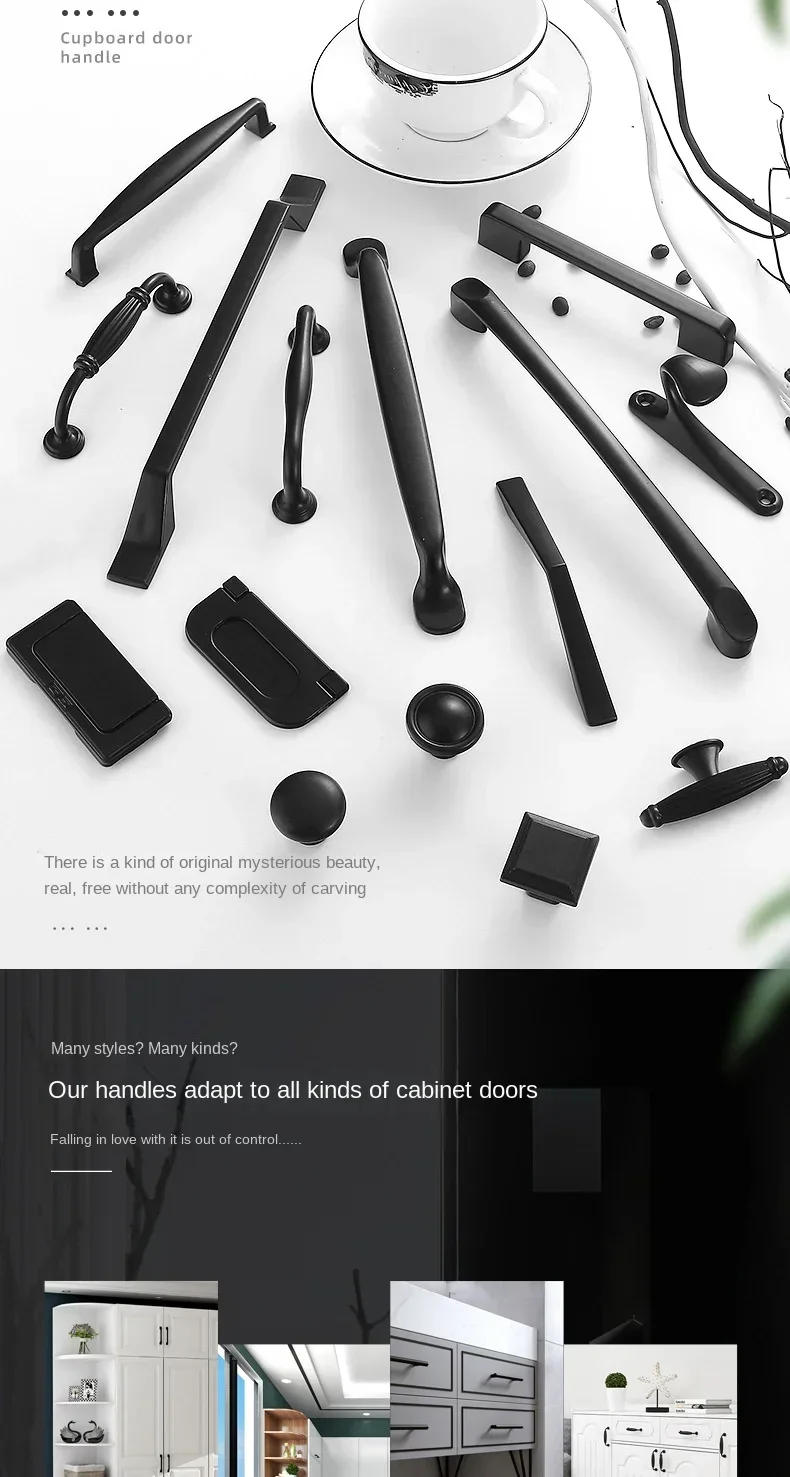 Description Picture 3 of itemBlack American Cabinet Handle Drawer Knobs Aluminum Alloy Kitchen Door  Knobs and Pulls Furniture Handles