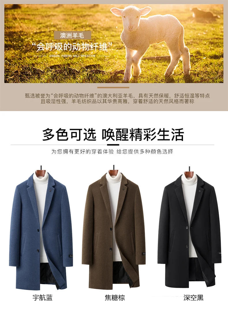 Description Picture 6 of item2023 High-end Fashion Handsome Trend Matching Medium Length Wool Coat Men's Business Lapel Casual Plaid Wool Coat Coat （M-4XL)
