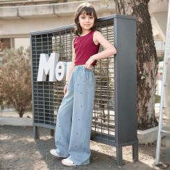 Girls summer bow wide-leg pants 2025 summer slimming wide-leg pants casual and fashionable straight-leg pants 5-15 years old