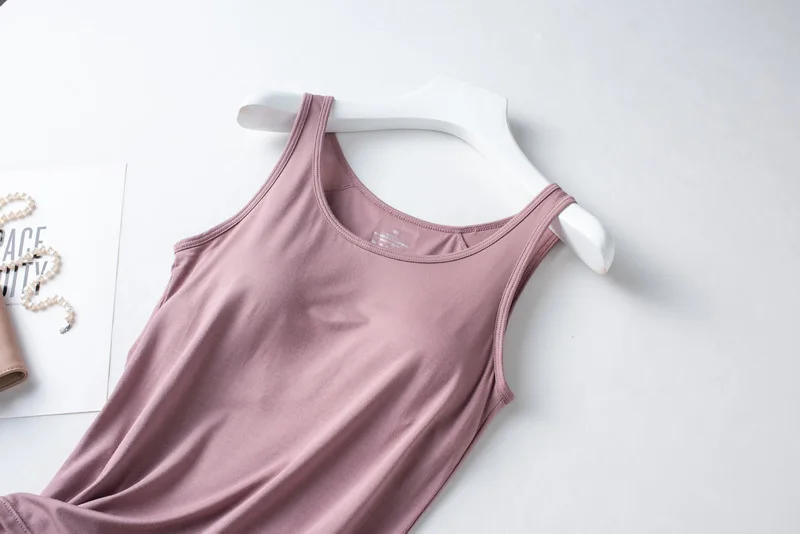 Description Picture 4 of itemWomen's One-Piece Sleeveless Slim Tank Top With Chest Pad Solid Color Soft Smooth Shockproof Casual Sport Vest With Built K15