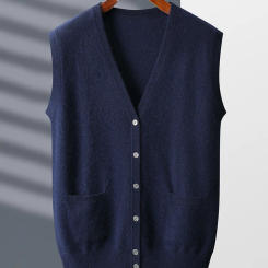 High Quality  Spring Autumn Men Sweater Vest 100% Cashmere Sleeveless V-neck Cardigan Soft Warm Basic Knitwear Clothing Tops