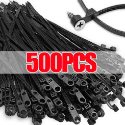 100/500PCS Screw Hole Cable Ties Reusable Fixed Nylon Cable Ties Self-locking Cord Ties Straps Fastening Loop Office Organizer