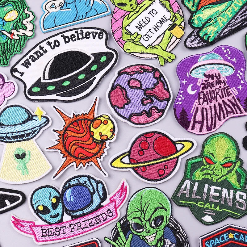 Description Picture 5 of itemPlanet Patch Iron On  Embroidered Patches For Clothing Thermoadhesive Patches On Clothes Astronaut Alien Patch Hook Loop Sticker
