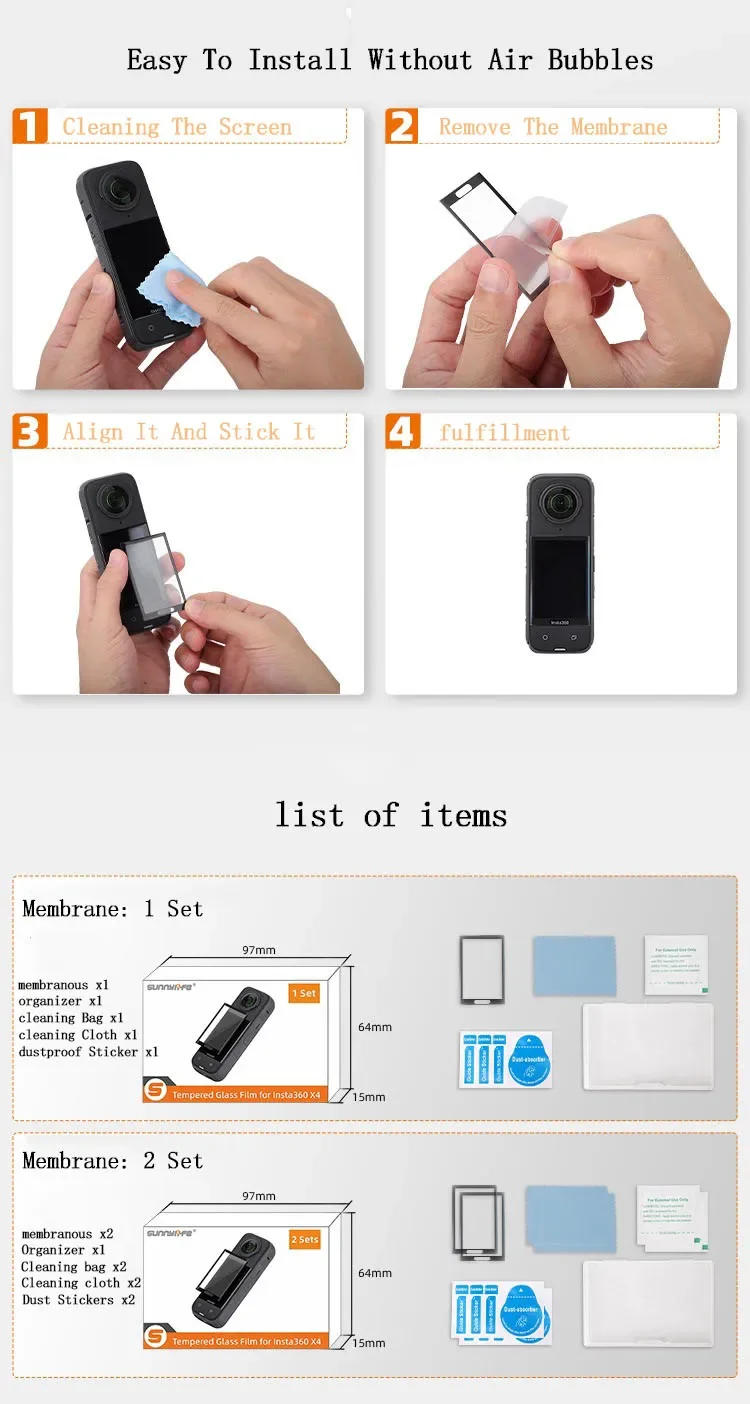 Description Picture 4 of itemFull Coverage Protective Film for Insta360 X4 Camera Accessories Screen Protector for Insta 360 X4 Anti-scratch Film(Not Glass)