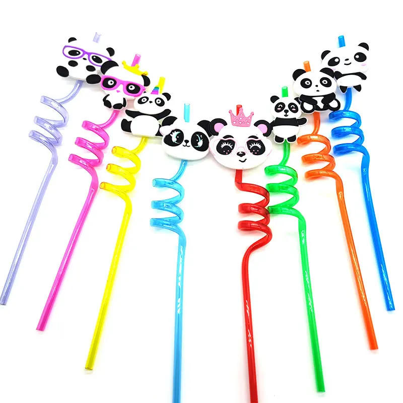 Description Picture 3 of item8pcs 26cm Panda Theme Helical Straws Cartoon Animal Reusable Plastic Drinking Straws for Birthday Party Wedding Party Supplies