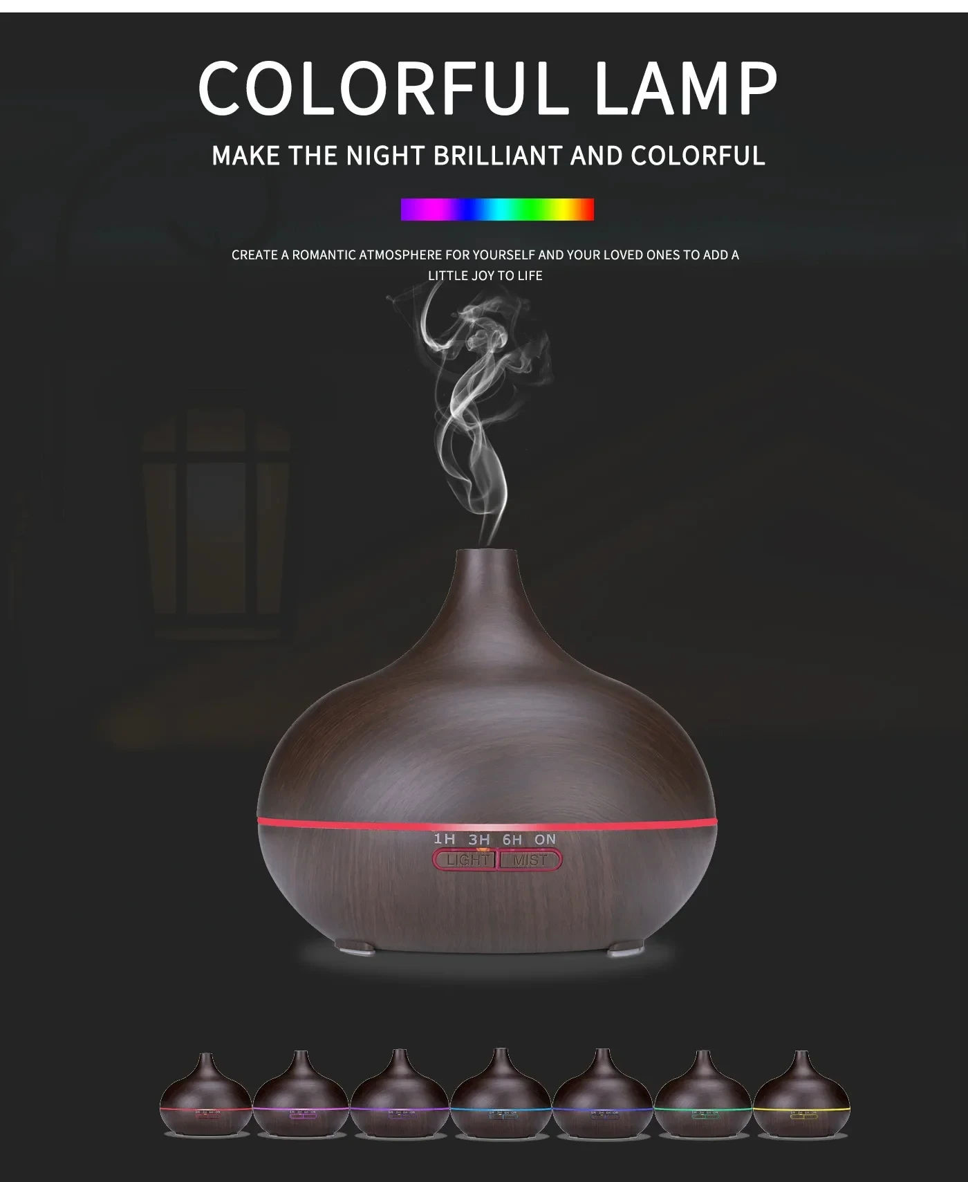 Description Picture 2 of itemAir Humidifier Aromatherapy Essential Oil Diffuser Wood Grain 500ml Ultrasonic Remote Control 7 Color Lights For Home Bedroom ï»¿