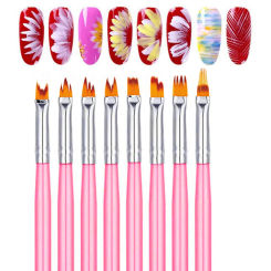 7/8/9pc Nail Art Brushes Flower Painting Brush Pink Acrylic Line Gradient Drawing Pen Nail Gel Brush DIY Manicure Painting Tools