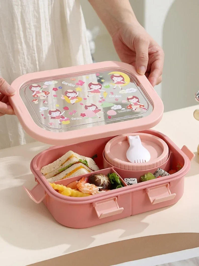 Description Picture 3 of itemCartoon Lunch Box of Students Sealed and Leak Proof Bento Box with Soup Bowl Outdoor Picnic Microwaveable Food Container