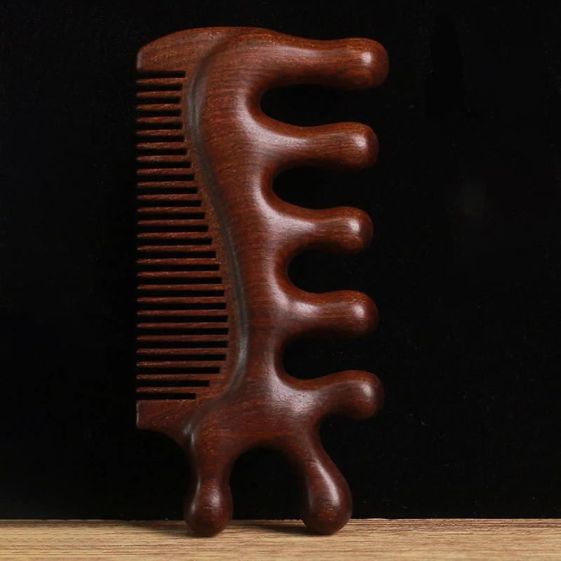 Description Picture 3 of item3 in 1 Massage Comb Blood Circulation Wood Sandalwood Comb Scalp Meridian Relax Anti-static Styling Tool Salon Supply Hair Brush