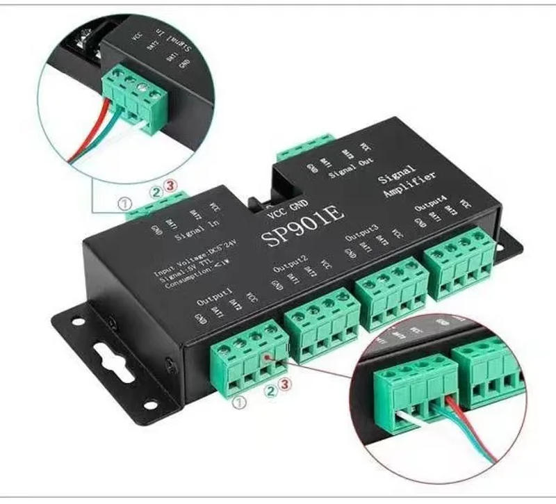 Description Picture 5 of itemDC5V-24V SPI Signal Amplifier SP901E 4CH Group Amplifier for WS2812B WS2811 WS2815 6812 Addressable LED Pixel Strip Module Light