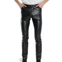 Button Zip Closure Pants Men Faux Leather Pants Men's Faux Leather Slim Fit Pants with Pockets Soft Breathable Mid for Motocycle