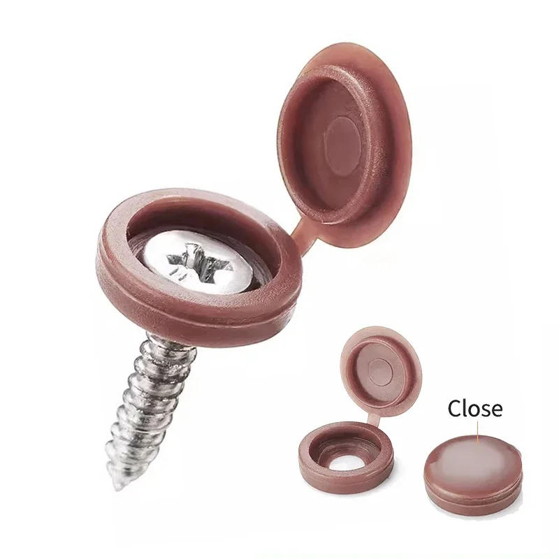 Description Picture 5 of item100Pcs Hinged Plastic Screw Cap Cover Nuts Fold Snap Protective Cap Button Screw Wood Furniture Decorative Nuts Bolts Hardware