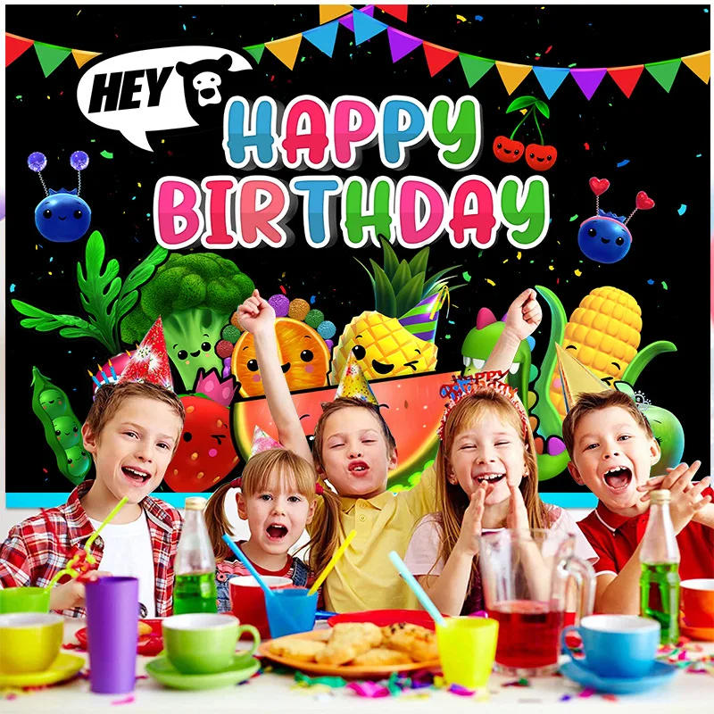 Description Picture 6 of itemHey Bear Sensory Fruit Backdrop Kids Birthday Party Fruit Photo Banner Decoration