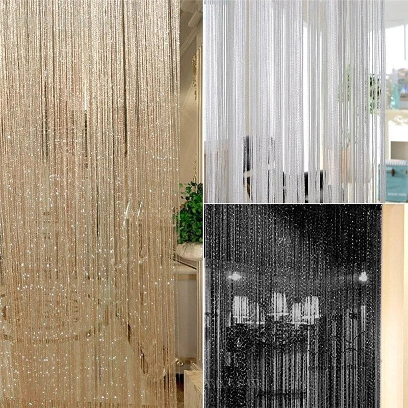 Description Picture 5 of itemGlitter Door String Curtain Silver Ribbon Shiny Tassel Flash Line Curtain Valance for Window Room Home Decoration