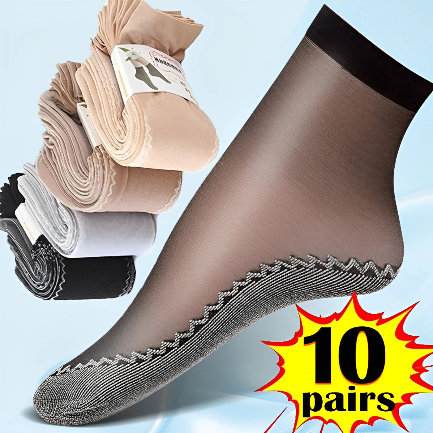 Description Picture 4 of item10 Pairs Women Socks Soft Socks Woman Summer Ultrathin Breathable Sock Casual Lightweight Female Transparent Boat Socks