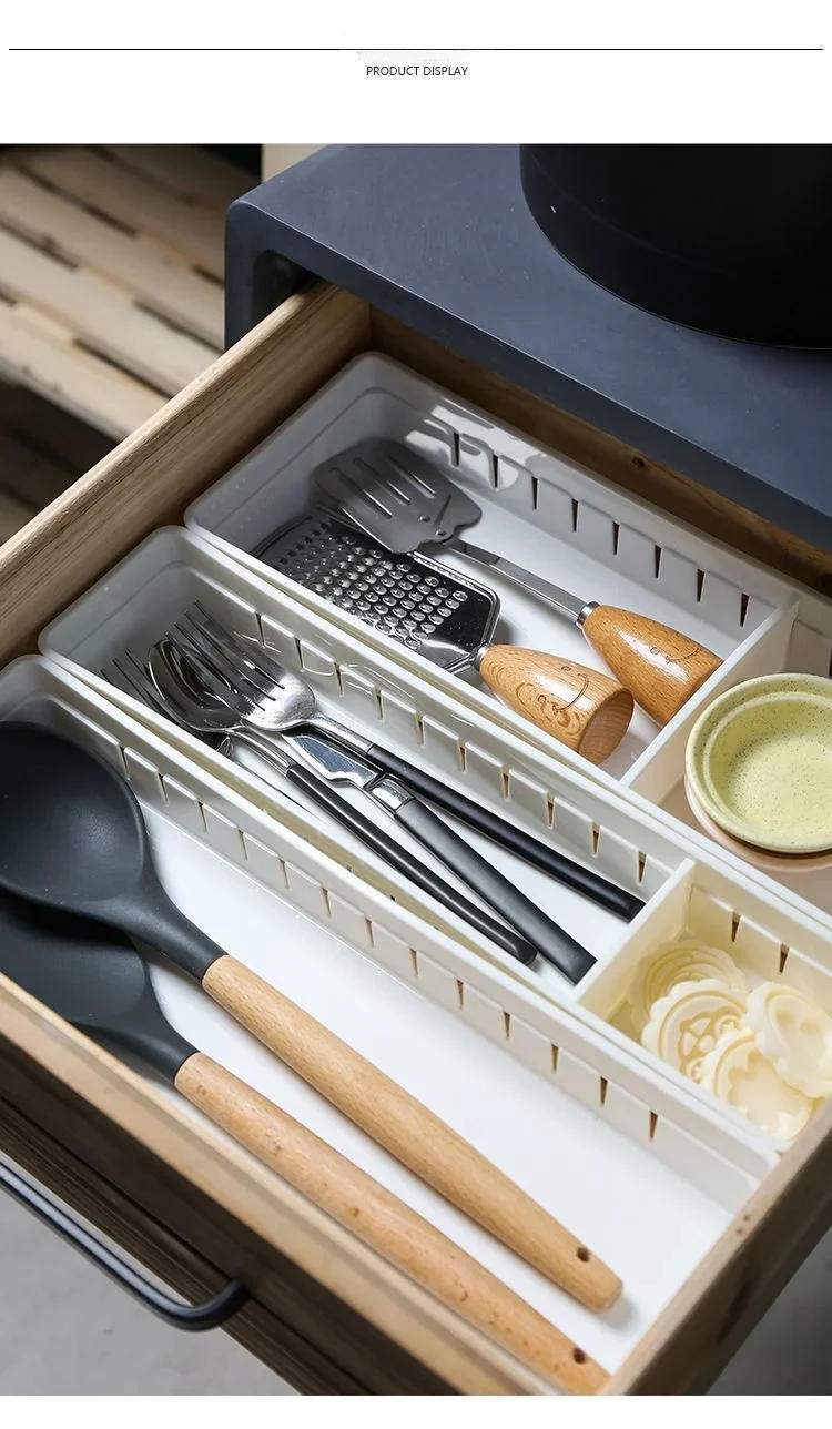 Description Picture 5 of itemKitchen Cutlery Storage Boxes Plastic Cutlery Tray Holder with Adjustable Divider for Spoon Fork Knives Kitchen Drawer Organizer