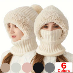 RIGWARL Winter Warm Cycling Hat Face Mask Cold-proof Thermal knitting Plush Balaclava Hat Hooded Neck Warmer Outdoor Hike Cap