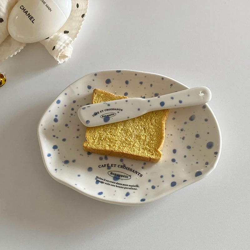 Description Picture 5 of itemCeramic Plate Dinner Set INS Lovely Tulip Donuts Butter Cheese Knife French Dessert Plate Jam Cream Spatula  Wedding Tableware