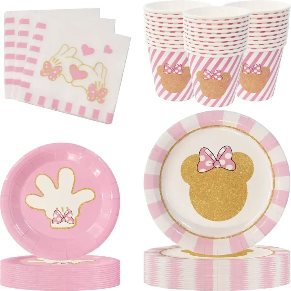 Description Picture 3 of itemMINISO Minnie Mouse Pink Girl 1st Happy Birthday Party Disposable Tableware Paper Plate Cup Banner for Kid Favor Supplies