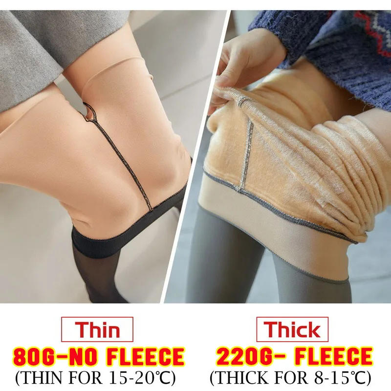 Description Picture 6 of itemWinter Women's Pantyhose Resile Thermal Stockings Leggings Fake Translucent Warm Plush Fleece Tights Flawless Leggings Socks