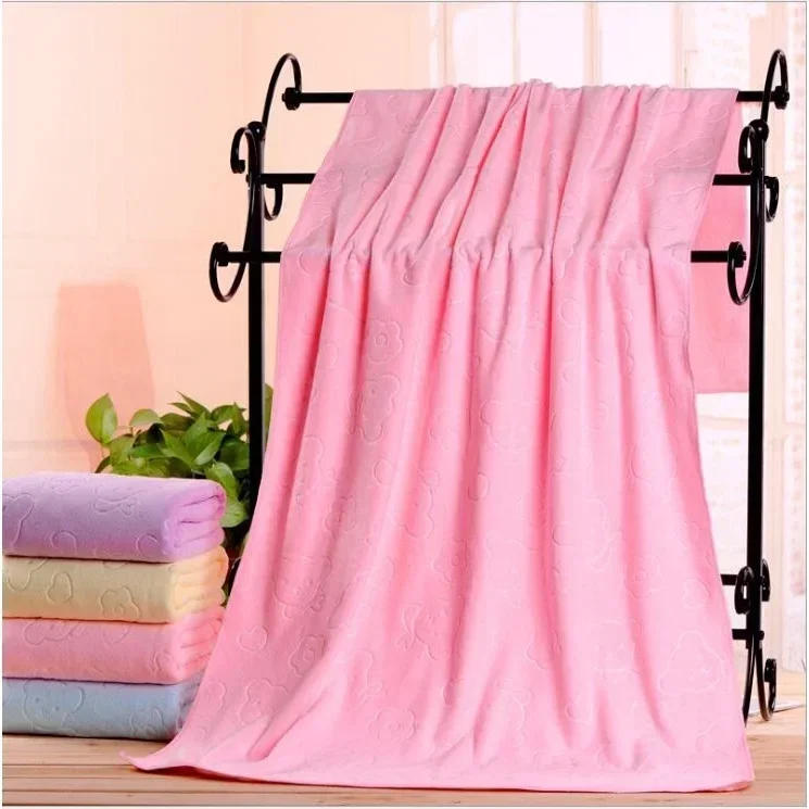 Description Picture 6 of itemHousehold Supplies Solidcolor Microfiber Embossed Bear Bath Towel 70*140 Absorbent Thickened Soft Embossed Bath Towel Accessory