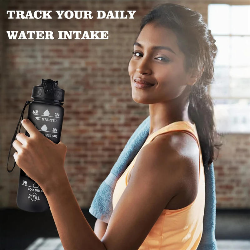 Description Picture 3 of item1L Water Bottle Gradient Color Motivational Sports Water Bottle with Time Marker Leak-proof Cup for Office, Gym, Outdoor