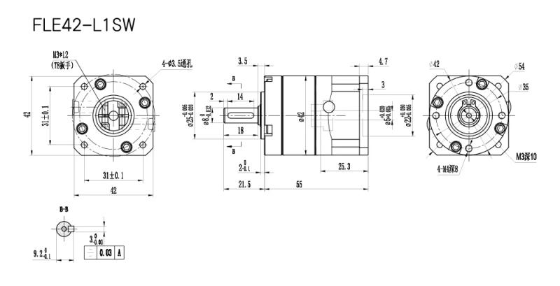 Description Picture 5 of itemHigh Precision Planetary FLE42-LSW Gearbox Speed Reducer for Nema17 42 Stepper Motor ratio 4/5/10/20/25/50 input 5mm output 8