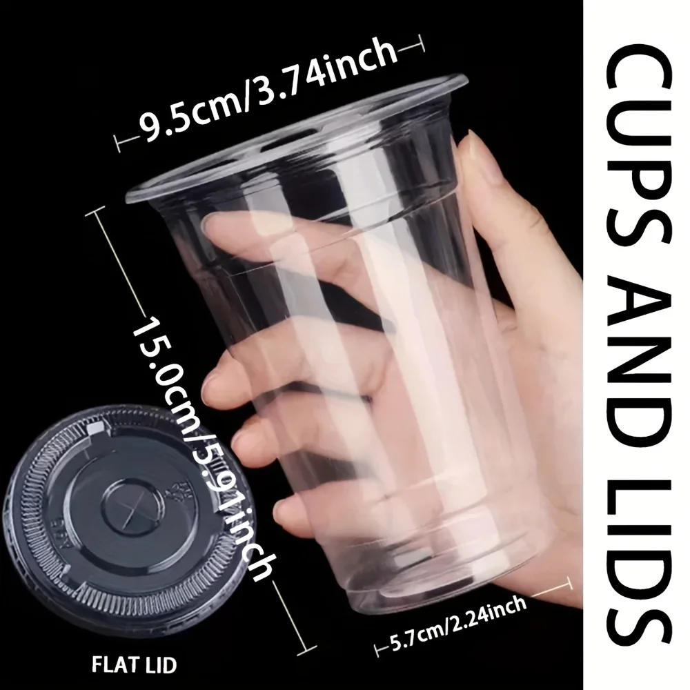 Description Picture 5 of item50Sets 12/16/20OZ Plastic Cups With Lids Clear Disposable Cups For Parties Iced Coffee Smoothie  Milkshake Cold Drinks
