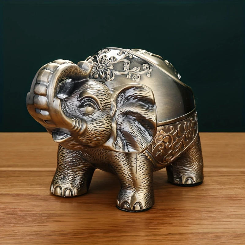 Description Picture 2 of itemElephant Ashtray - Durable Metal, Unique Animal Design, Convenient Lid, Anti-Fall, Luxurious, Anti-Fly Ash - Perfect for Living