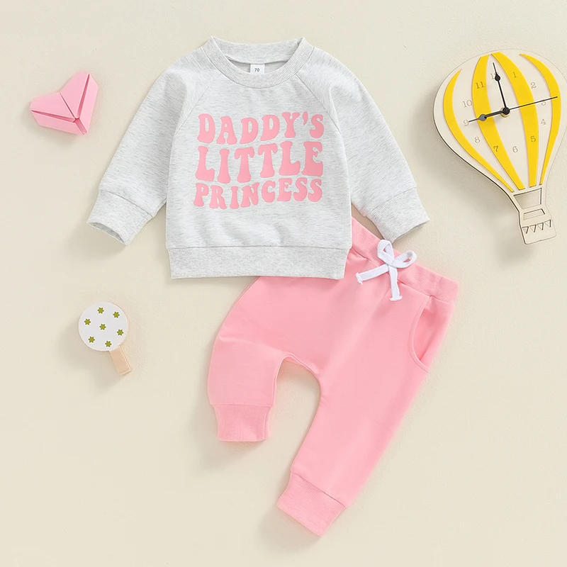 Description Picture 2 of itemLittle Girls 2PCS Pants Sets Long Sleeve Letter Print Tops Solid Color Pants Sets