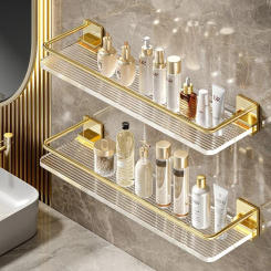 Light Luxury Acrylic Bathroom Shelf No-Punch Wall Mounted Storage Rack with Towel Rack for Bathroom, Kitchen, Bedroom