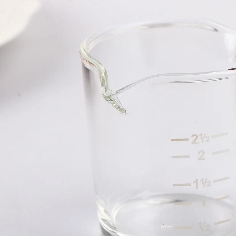 Description Picture 4 of itemMilk Cup Espresso Shot Glass With Scale Espresso Measuring Cups With Wooden Handle Double Spouts Measuring Triple Pitcher