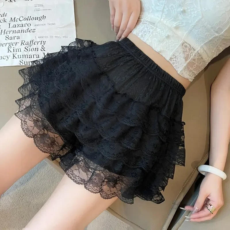 Description Picture 2 of itemWomen's Summer Shorts Underpants Girls Loose Shorts Elastic Waist Cake Layered Underwear Floral Lace Lolita Safety Pants