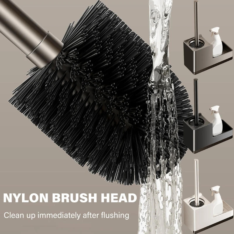 Description Picture 4 of itemLong Handle Bathroom Brush with Storage Shelf Not Drill Installation Modern Toilet Brush Set with Convenient Holders