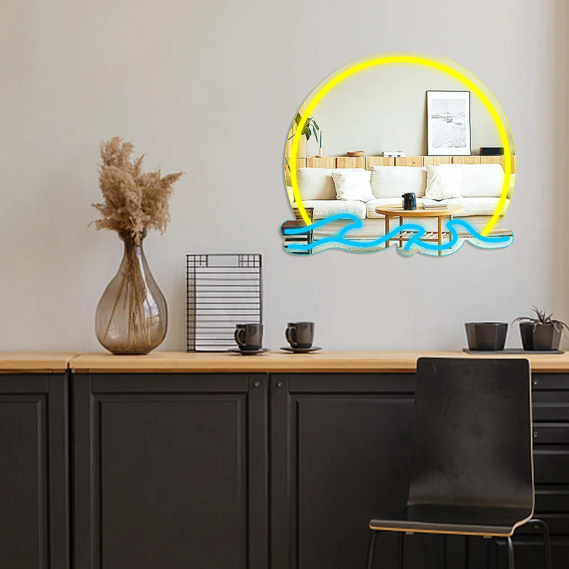 Description Picture 6 of itemSunset Mirror Neon Sign Mirror, for Wall art Beauty wall-mounted LED mirror lamp, for girls roomBeauty shop, adjustable, hanging