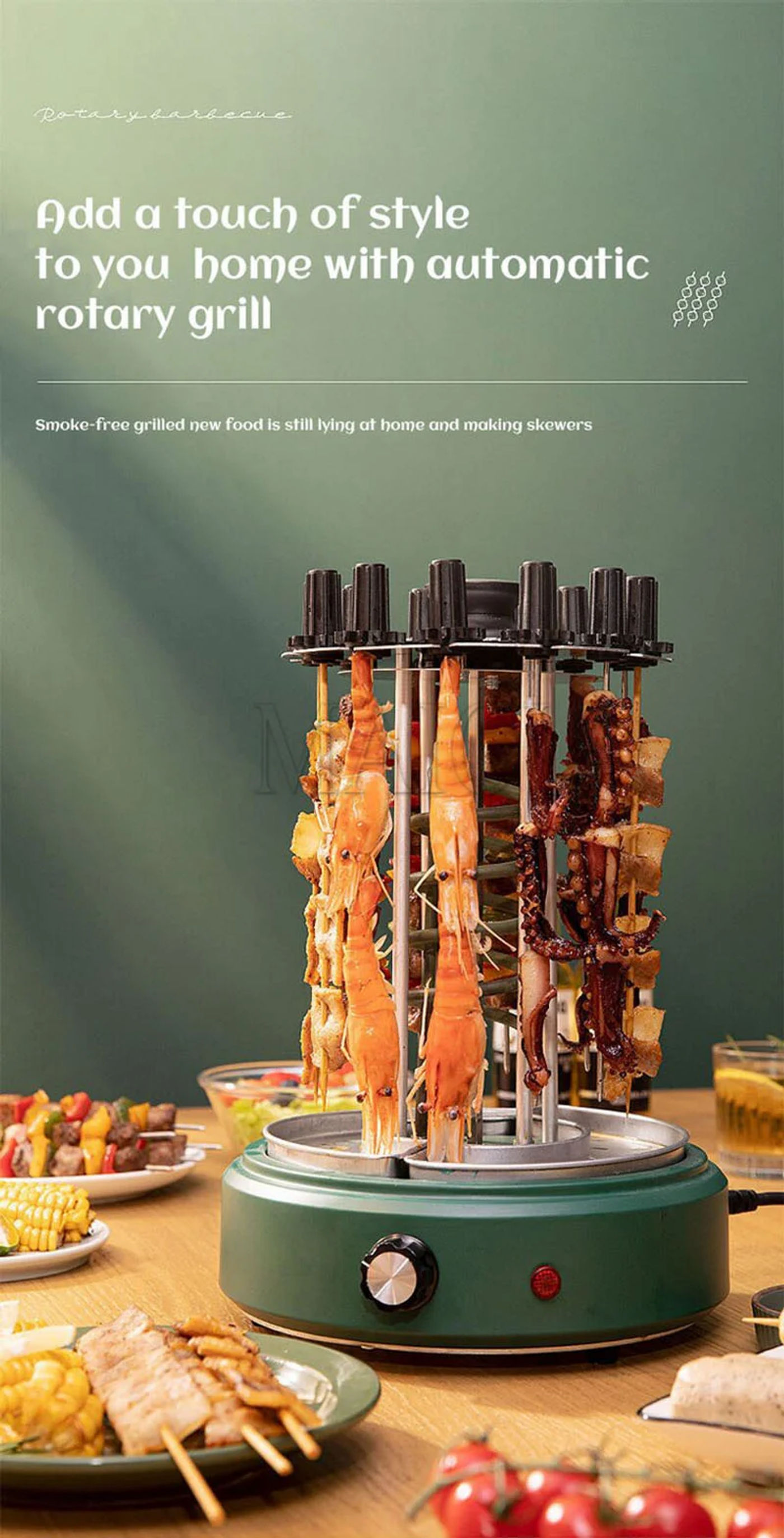Description Picture 3 of item220V Smokeless Automatic Rotary Electric BBQ Grill Oven Barbecue Rotisserie Kebab Roast Rotation Machine 12 Lamb Skewers