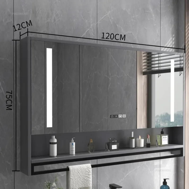 Description Picture 2 of itemSmart Bathroom Mirror Cabinets Wall-mounted with Backlight Anti-fog Bathroom Furniture Mirror Storage Rack Integrated Cabinet F