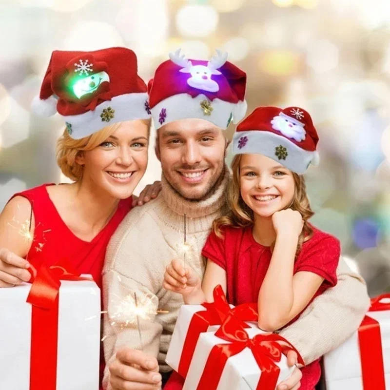Description Picture 6 of itemLED Christmas Hats Light Up Cap Santa Claus Hat Snowman Elk Xmas Hat for Adult Kids New Year Festive Holiday Party Supplies