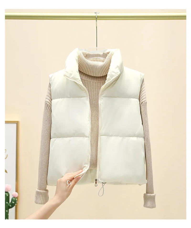 Description Picture 6 of itemWinter Short Down Sleeveless Vest Women Warm Stand Collar Zipper Jacket Casual Fashion Quilted Cropped Coats Street Outerwears