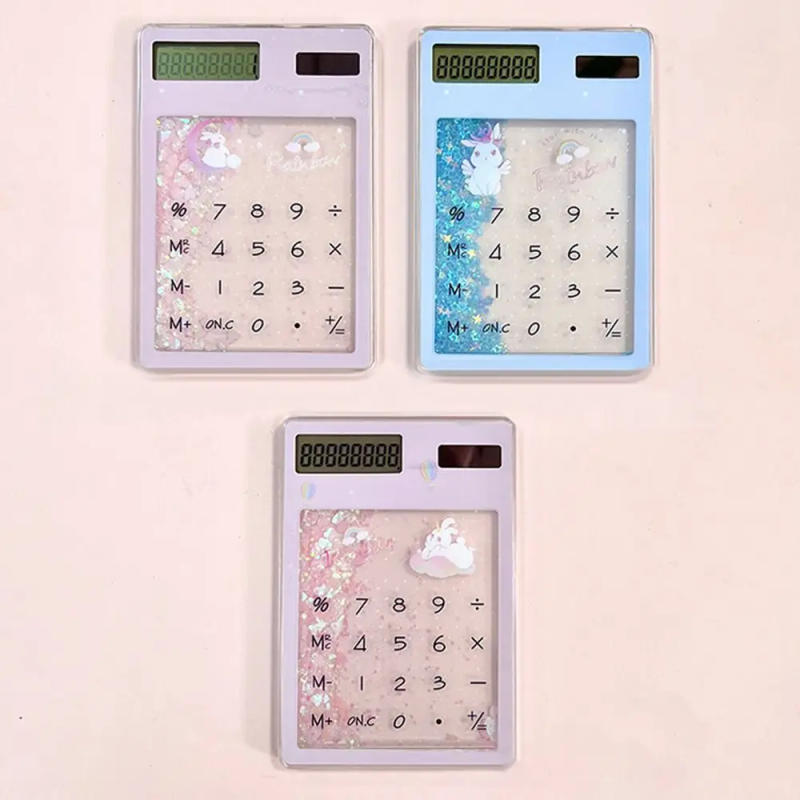 Description Picture 2 of itemQuicksand Mini Solar Calculator Cute Transparent Creative Student Stationery 8 Digits Display School Supplies Student