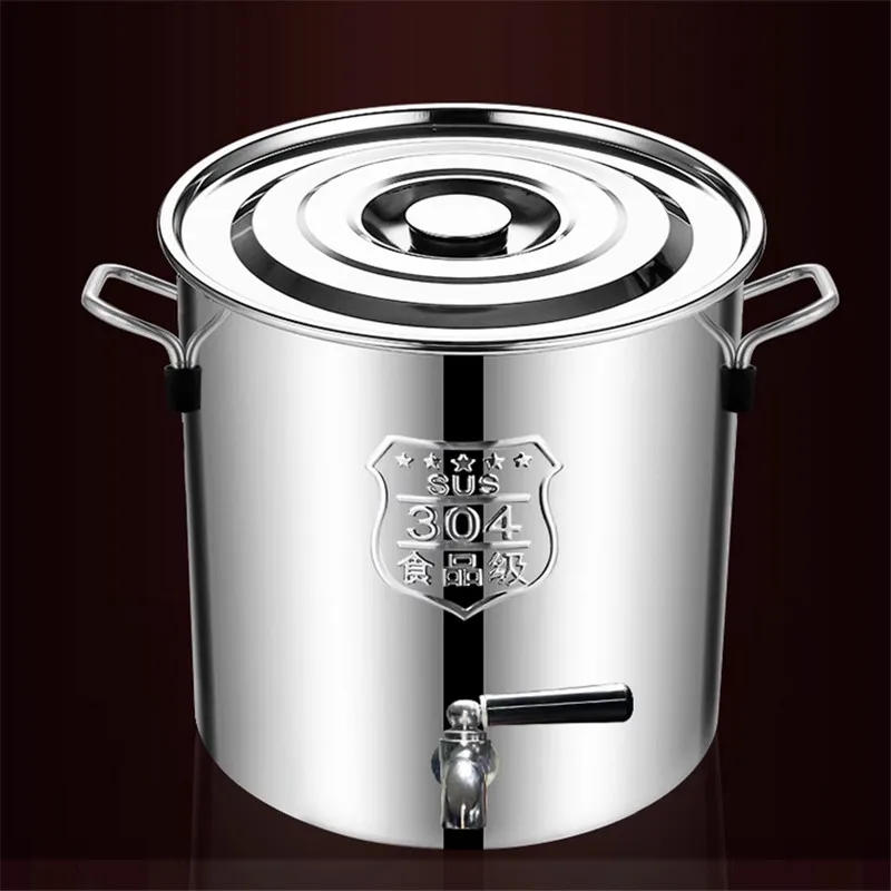 Description Picture 4 of item304 stainless steel pot faucet dispenser Large big capacity water storage bucket barrel soup bucket with lid soup pot cookware