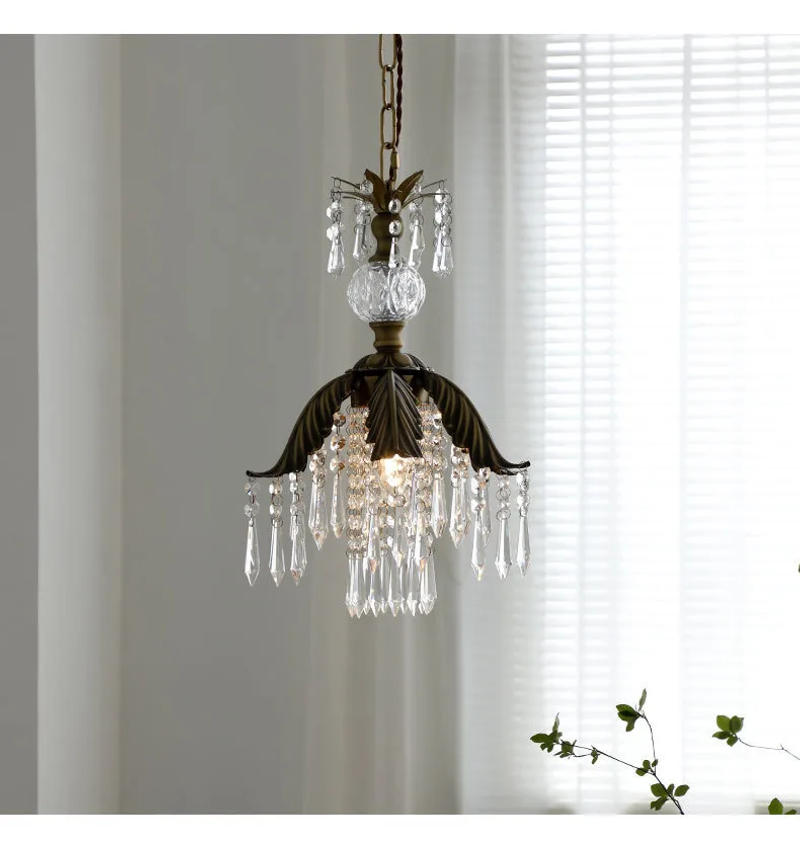 Description Picture 3 of itemFrench Pastoral Retro Restaurant Crystal Small Chandelier Medieval Bedside Cloakroom Aisle Porch Brass Pendant Lighting