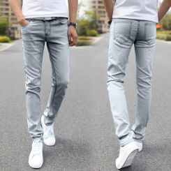 Simple Denim Trousers Stretchy Ankle Length Men Slim Fit Denim Long Trousers  Anti-pilling Long Trousers Male Clothing